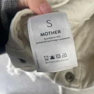 MOTHER Denim Cream Puff Shoulder‎ Raw Hem Mini Dress Long Sleeve Off White Small thumbnail 7