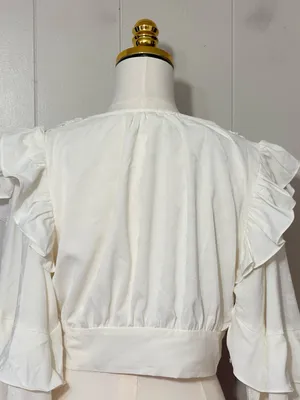 Line & Dot Sonia Ruffle Blouse White Tie Front Crop Top Size M NWT thumbnail 6