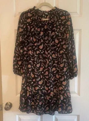 Old Navy Womens Top Dress Medium Black Floral Paisley Ruffle Long Sleeve thumbnail 1