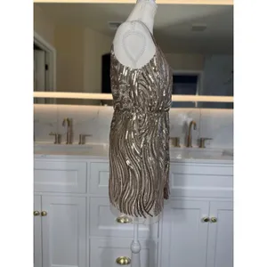 Sugar + Lip2 Sequin Mini Dress S Gold Champagne Cold Shoulder Keyhole Cocktail thumbnail 16