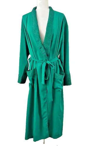 Victoria's Secret Vintage Gold Label Long Robe Green Belted Embossed Women Large thumbnail 1