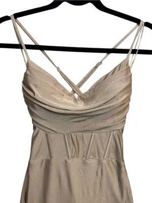 Windsor Taupe Satin Maxi Dress XL Cowl Neck Strappy Back Formal Gown NWT thumbnail 5