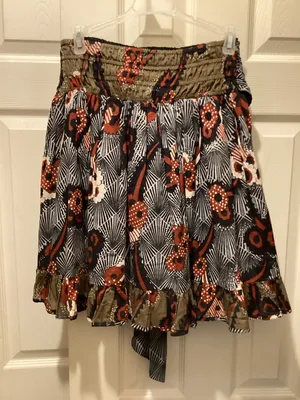 Anthropologie Mixed-Print Tiered Mini Skirt in Rust, Olive, Navy, Cream thumbnail 3