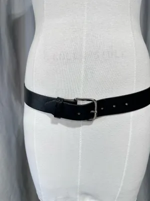Leather Belt 38 Black Top Grain Oil Ten Leather Tooled Removable Silver Buckle thumbnail 2