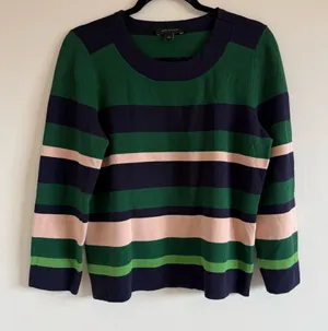ANN TAYLOR Green and Navy Striped Sweater Women’s Size large thumbnail 1