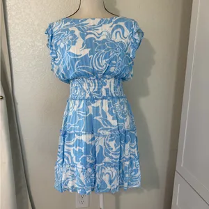 Lily Rose Hi-Neck Smocked Waist Skater‎ Dress, Size Large thumbnail 2