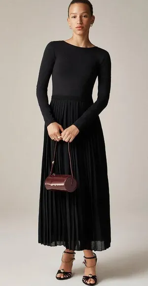 J.Crew Pleated Ballet Maxi Dress Stretch Cotton Natural Long Sleeve Medium NWT thumbnail 1