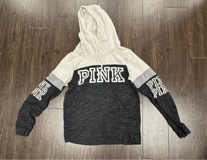 VTG Victoria's Secret PINK Colorblock Hoodie - Gray/Black - Size S‎ (2016) thumbnail 1