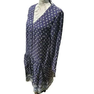 Garnet Hill Women's Dropwaist Button-Up Dress Long‎ Sleeve Boho Navy Floral 6 thumbnail 4