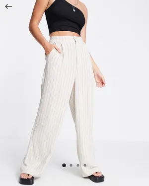 Stradivarius Wide Leg Relaxed Dad Pants In Stripe thumbnail 1