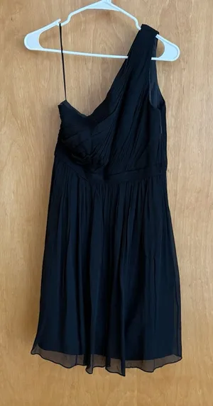 J‎ CREW SHORT DRESS SILK CHIFFON FORMAL 4 KYLIE ONE SHOULDER Black #41825 thumbnail 1