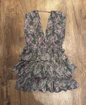 Pants Store Metallic Floral Tiered Ruffle Mini Dress Size M thumbnail 1