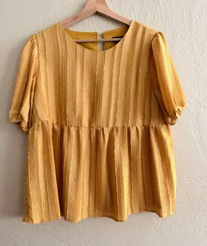 Textured Yellow Peplum Blouse with Puff Sleeves thumbnail 1