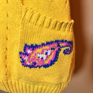 Jack Winter Sweater Vest Yellow Paisley Pocket Knit Women's Size Small Vintage‎ thumbnail 3