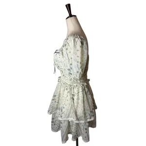 Francescas Mini Dress Women Small Green Toile Western Print Smocked Tiered Boho thumbnail 6