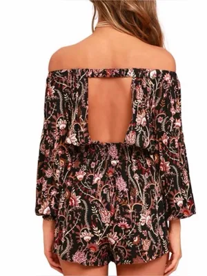 Free People Pretty and Free Floral Romper off the shoulders medium thumbnail 2