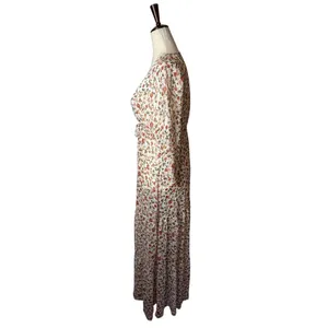 Pink Lily Floral Maxi Duster Women Small Ivory Tassel Boho Resort Cover Up Sheer thumbnail 4