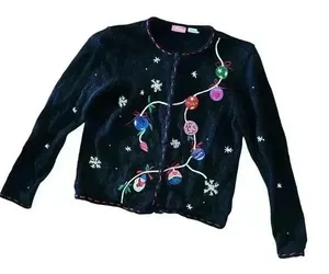 Vintage PAPPAGALLO CHRISTMAS SWEATER Embroidered Ornaments Bright Size Small thumbnail 1