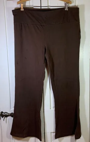 Terra‎ & Sky Brown Flare Leg Knit Pants Plus Size 2X 20W-22W Yoga Waist Slit Hem thumbnail 1