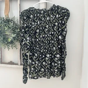 Anthropologie Floral Puff Shoulder Ruched-Sleeve V-Neck Top Women's Size XS‎ thumbnail 6