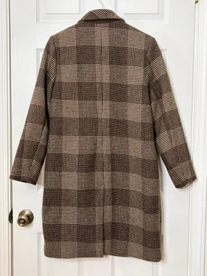 Abercrombie & Fitch Brown Plaid Long Coat Tailored Quiet Luxury Classic Preppy thumbnail 3