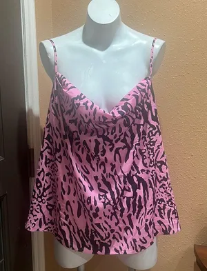 ASOS DESIGN Curve cowl neck satin cami with pink animal print thumbnail 3