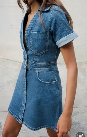 Zara mid-blue denim mini dress thumbnail 1