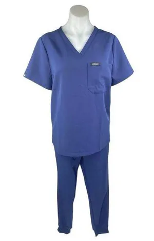 Jaanuu Women's Blue Short Sleeve Pocket Medical Scrub Pants 2 Pc Set Size M thumbnail 1