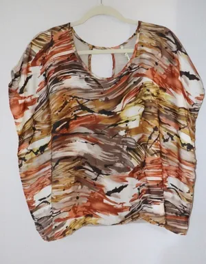 Earthtone abstract print blouse Multiple Size M thumbnail 1