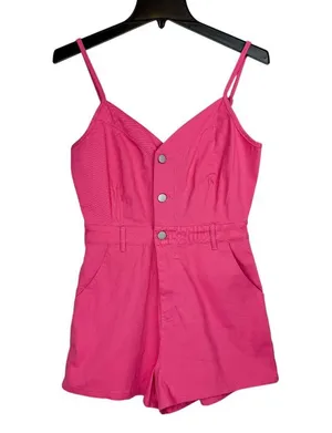 NWT Day + Moon Pink Denim Romper Button Front One Piece Size M thumbnail 3