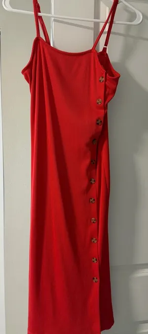 Women’s Poof Apparel red ribbed sleeveless midi dress thumbnail 1