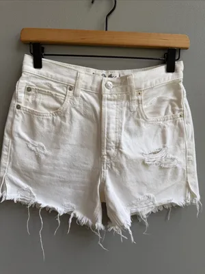 Free People We The Free Makai Jean Shorts Optic White Size 24 Distressed Denim thumbnail 4