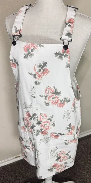 Y2K NOBO White Floral Overall Mini Dress sz L 11/13 Cottagecore Romantic thumbnail 1