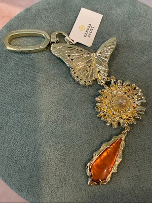 Kendra Scott | Gold Butterfly Sunflower Bag Charm/Keychain with Amber Drop thumbnail 1