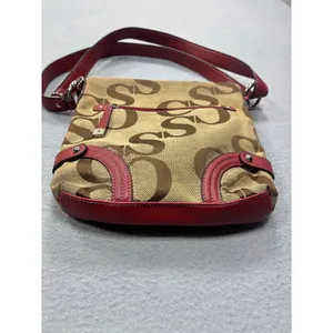 Sophia Caperelli Shoulder Bag Small Monogram Tan Brown Red Leather Trim‎ Trim thumbnail 10