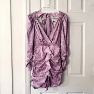 For Love & Lemons Fiji Lilac Purple Jacquard Floral Ruched Mini Dress XS NWT thumbnail 2