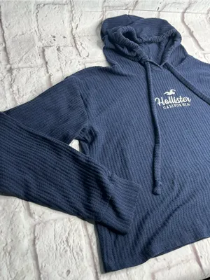 Hollister thermal knit crop hoodie size Large thumbnail 2