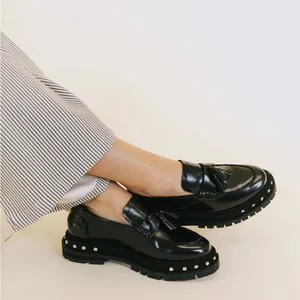 Free People Black Leather Loafers thumbnail 1