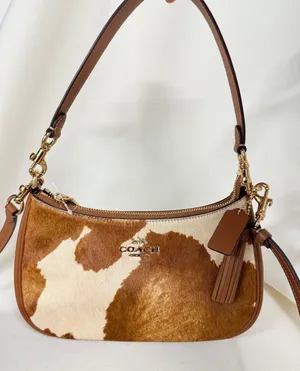 NWT COACH Teri Shoulder Bag In Haircalf With Cow Print CDW45 Gold/Cow Multi thumbnail 1