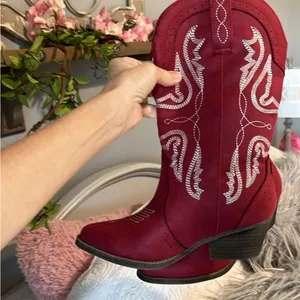 Red Cowgirl Boots Mid Calf Embroidered Western Cowboy Womens 6.5 New in Box thumbnail 5