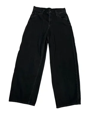 Uniqlo Baggy Wide Leg Jeans Black High Rise Denim Size 26 Barrell leg thumbnail 1