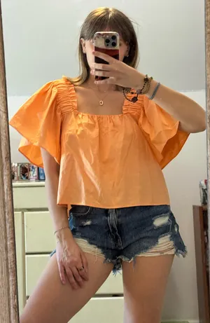 Orange Puff Sleeve ZARA Top thumbnail 1