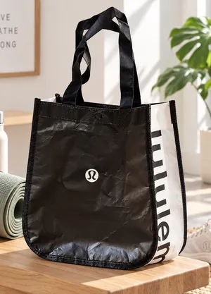 NWOT lululemon Black White Reusable Tote Gym Shopping Bag thumbnail 1