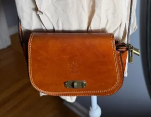 Vintage Vera Pelle Saddle Crossbody in Chestnut Brown with Brass Turn-Lock thumbnail 1