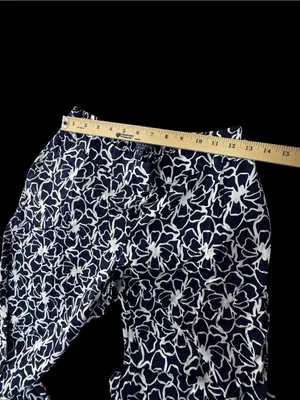 Kaari Blue Navy & White Floral Wide-Leg Pants with Red Hem Trim thumbnail 3