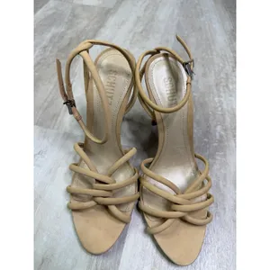 Schutz Rachel Nubuck Sandal Heels Size 7.5 Nude Tan Neutral thumbnail 2
