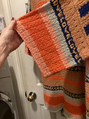 Free People Open-Knit Stripe Sweater in Coral, Navy & Light Gray thumbnail 2