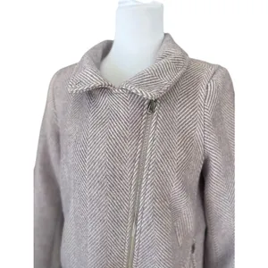 LOFT Lilac Wool Blend‎ Pea Coat Jacket Herringbone Asymmetric Zip Pockets Small thumbnail 5