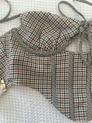 Princess Polly Plaid Corset Top Brown Bustier Crop thumbnail 3
