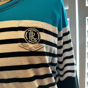 Ralph Lauren Teal and Black Striped Long Sleeve Top thumbnail 5
